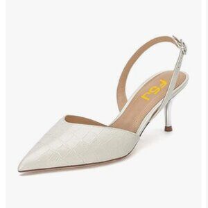 FSJ White Low Heel Sandals Slingback D'orsay Pointed Toe Wedding Shoes